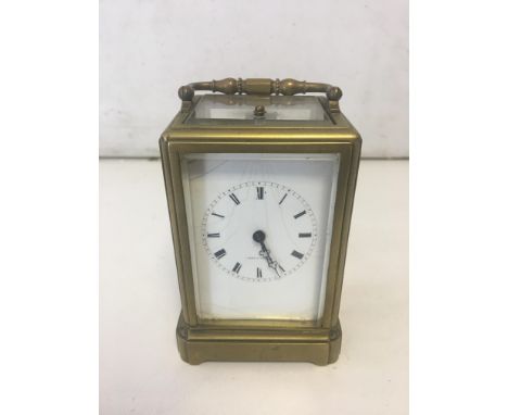 19th C hour repeater carriage clock, striking on bell, working condition, dial marked Bent A Paris, hairlines to the dial ori