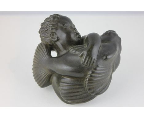 A small bronze Danish ornament of boy with a dolphin, Justa, Denmark, D167 (NC)