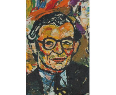 John Bratby (1928-1992), head and shoulders portrait of a man wearing spectacles, oil on canvas, signed, 40cm by 35cm