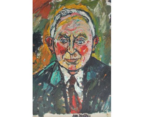 John Bratby (1928-1992), head and shoulders portrait of a man, oil on canvas, signed, 45cm by 36cm