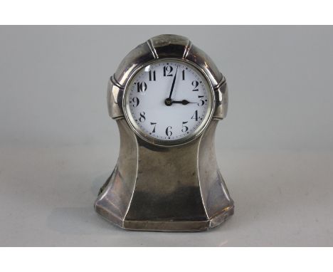 A George V silver cased boudoir clock, maker Walker and Hall, Birmingham 1921, thirty hour movement, circular white enamel di