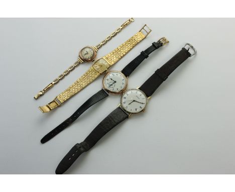 A 9ct rose gold wrist watch, white enamel dial with subsidiary seconds, unsigned movement, London 1926; a ladies 9ct gold wat