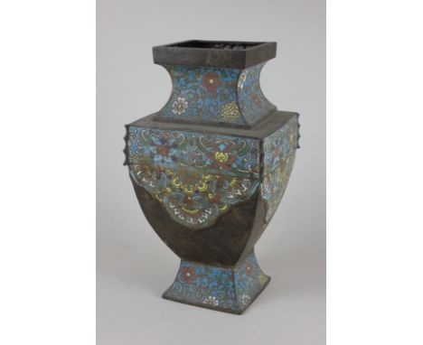 An oriental bronze vase, baluster shape with champleve coloured decoration , 25cm high (NC)