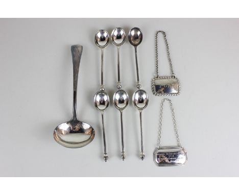 A set of six George V silver coffee spoons with ball finials, maker Page, Keen and Page, London 1958, together with a George 