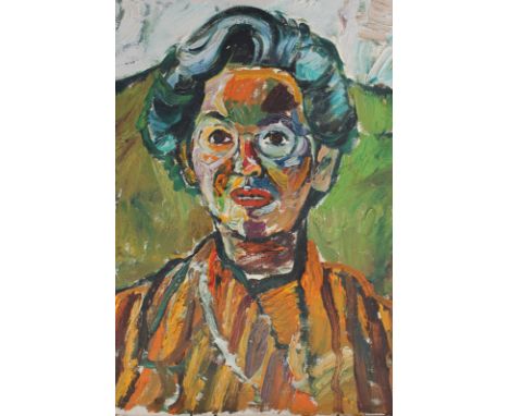 John Bratby (1928-1992), head and shoulders portrait of a woman, oil on canvas, 46cm by 36cm