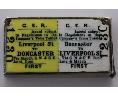 A Victorian silver and enamel 'train ticket' Vesta case by Samson and Mordan, rectangular shape with enamel representation of