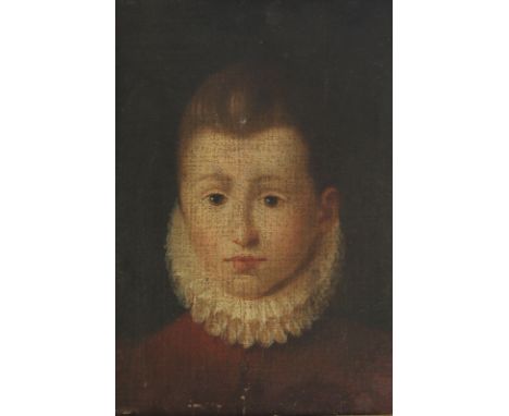 17th century English school, portrait of a boy in Elizabethan costume, oil on canvas, 38cm by 29cm (NC)