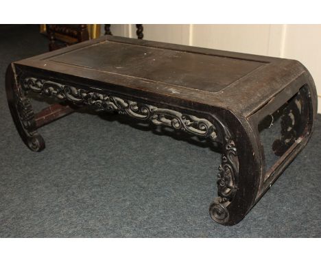 A Chinese rosewood opium table with pierced scroll frieze (a/f), 95cm, (NC)