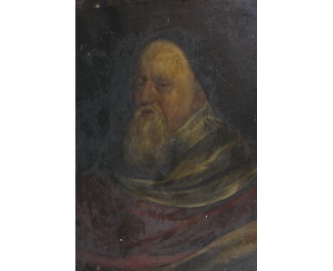 19th century school, portrait of a bearded gentleman, head and shoulders in red robe, oil on canvas, (unframed), 76cm by 63cm