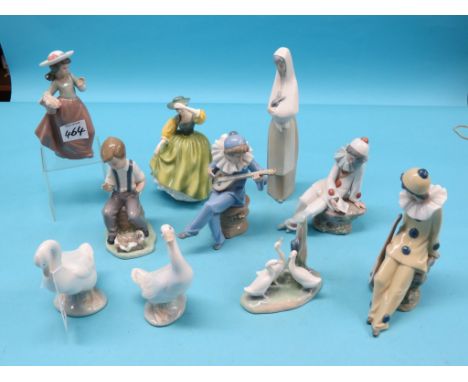 A group of nine Nao porcelain figurines, seven contained within original box and a Royal Doulton figure, Buttercup, HN2309