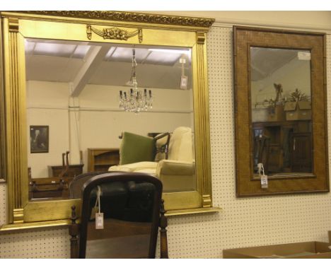 A Regency-style gilt overmantel, 3ft. 6in. and a mirror with woven-effect frame, 2ft.