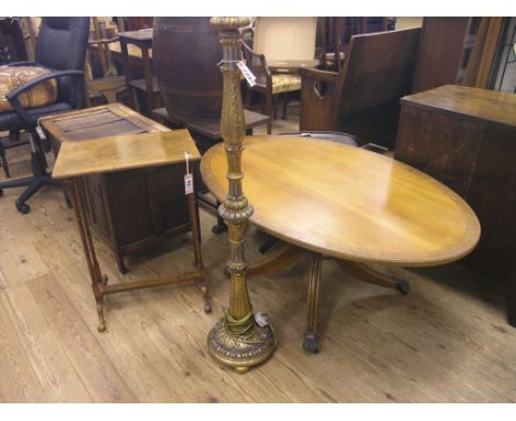 A reproduction mahogany coffee table, long oval top, 3ft. 10in. together with a burr walnut rectangular occasional table, 1ft