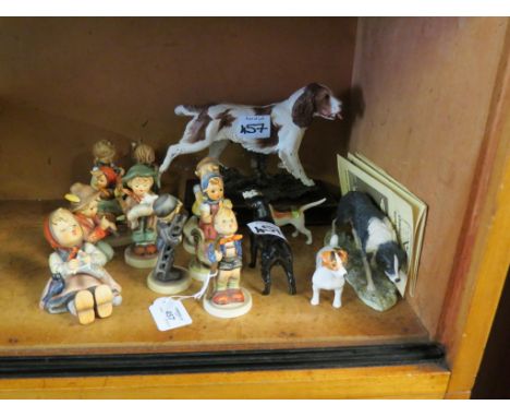 Ten Goebel characters, designed by Hummel, three slight damage, together with three Beswick hounds and two further dog models