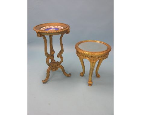 A French-style giltwood occasional table, circular with inset mirror top, 1ft. 6in. diameter, together with a giltwood tripod