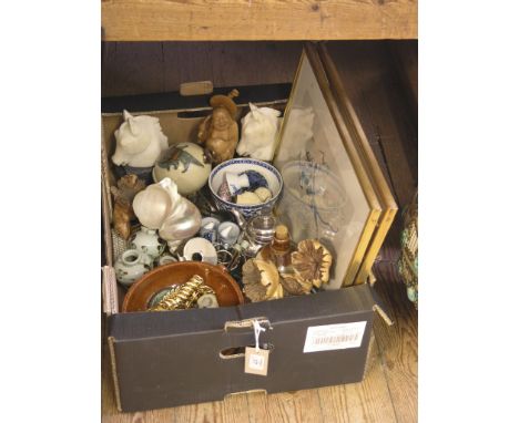 A variety of ceramic and other ornaments, including five snuff bottles, boomerang, also to include two Korean framed wash dra