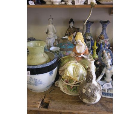 A Lladro figure, seated Eastern goddess, 11in., and an assortment of ornamental china 