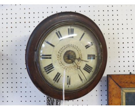 A Victorian dial clock, convex enamelled dial with alarum, post-framed 30-hour movement, dial 8in., together with a 19th cent
