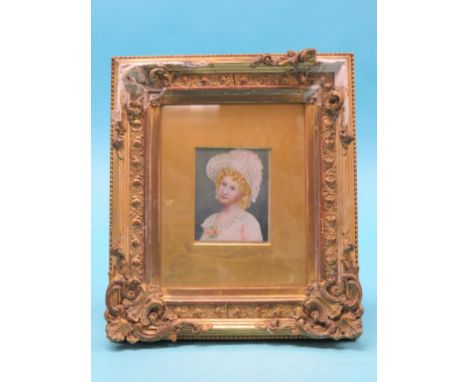 V. Pullen - portrait miniature on ivory, 1887, bust of a young lady wearing elaborate head-dress, signed and dated, 4 x 3in.