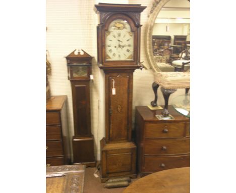 A George III oak 8-day longcase clock by J. Hancock, Yeovil, 12in. arched, enamelled dial with subsidiary seconds and date ap