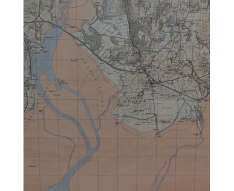 An Ordnance Survey Map, Sheet SD37, illustrating Cartmel Sands and surrounding area, scale 1:25,000, framed and under glass, 