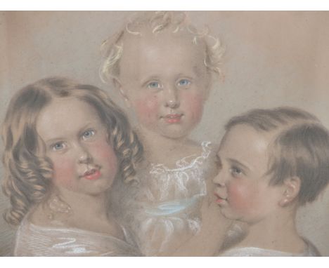 GEORGE PYCOCK. GREEN (MID 19th.C. ENGLISH SCHOOL).  PORTRAIT OF THREE CHILDREN.  SIGNED AND DATED 1846.  PASTEL, MAPLE FRAME,