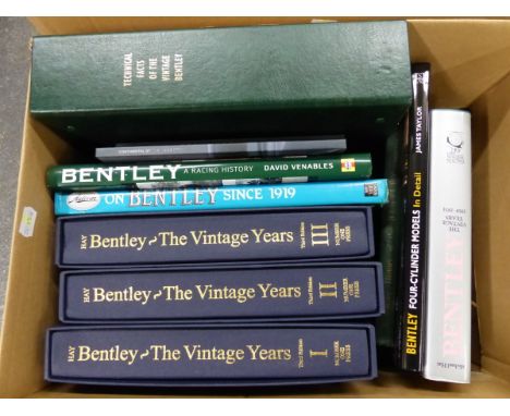 A COLLECTION OF BOOKS ON VINTAGE AND LATER BENTLEYS, TO INCLUDE: W O BENTLEYS AUTOBOIGRAPHY, 1958 FIRST EDITION (?), WITH DUS