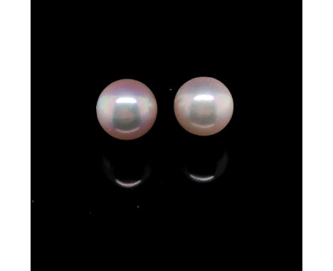 A PAIR OF CULTURED PEARL STUDS, WITH 18ct GOLD FITTINGS, PEARL SIZE APPROX 9mm. WEIGHT 2.6grms. 