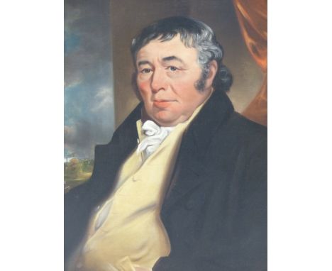  EARLY 19th.C. ENGLISH SCHOOL.  PORTRAIT OF A GENTLEMAN, BELIEVED TO BE LAWRENCE RUSHTON, OIL ON CANVAS.  77 x 63cms. 