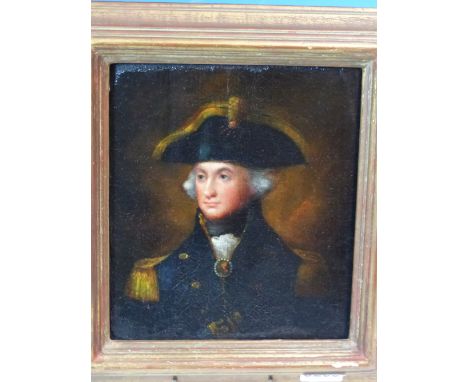 18th/19th.C. ENGLISH SCHOOL. PORTRAIT OF A NAVAL COMMANDER, REPUTED TO BE NELSON. OIL ON CANVAS LAID DOWN ON PANEL. 21 x 19cm