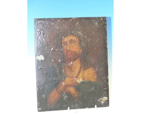 OLD MASTER SCHOOL.  PORTRAIT OF CHRIST.  OIL ON PANEL, UNFRAMED.  23 x 18.5cms.