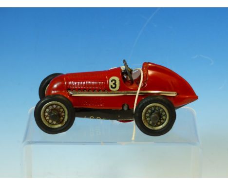 A SCHUCO CLOCK WORK TIN PLATE RED SPORTS CAR, A DIE CAST BENTLEY GT 2002 AND A HAROLD FLORY BATTERY OPERATED TIN PLATE MOTOR 