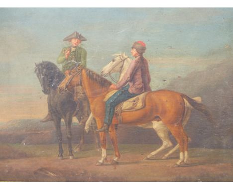 OLD MASTER SCHOOL.  THE HORSEMEN.  OIL ON PANEL.  34.5 x 46.5cms. 