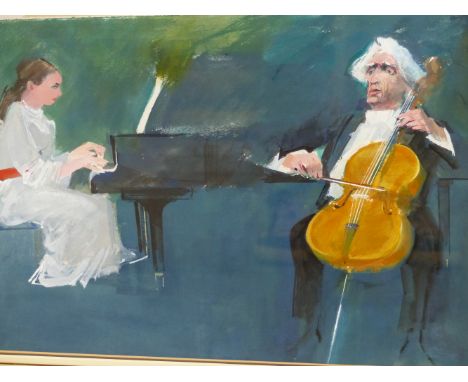 FRANK ARCHER (1912-1985).&nbsp;&nbsp;ARR. 'FRAUE SONATA FOR CELLO AND PIANO TORTELIER'. WATERCOLOUR, SIGNED, GALLERY LABEL VE