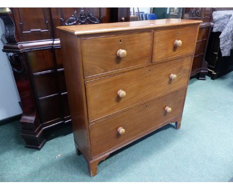 A 19th.C. AND LATER MAHOGANY HALL CHEST OF FOUR DRAWERS, BRACKET FEET.  H. 109 x W. 109 x D. 31cms. 