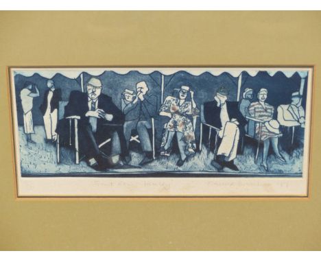 EMMA DUNBAR (b. 1961). ARR. 'FRONT ROW, HENLEY'. LIMITED EDITION COLOUR ETCHING, SIGNED. 15 x 30cms.
