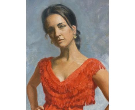 NORMAN HEPPLE  (1908-1994).  ARR.  PORTRAIT OF A YOUNG LADY, SPIRIT OF THE PENINSULA.  SIGNED AND DATED 1972, OIL ON CANVAS. 