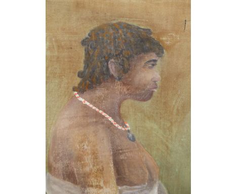 20th.C. NAIVE SCHOOL.  PORTRAIT OF A NATIVE .  OIL ON CANVAS, UNFRAMED.  41 x 33cms.