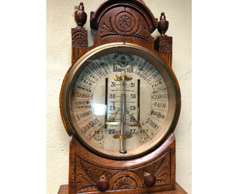 WILLIAM BALDWIN SHIPLEY, AN OAK CASED FITZROY BAROMETER, THE BAROMETER DIAL BELOW CARVED CRESTING, THE MERCURY COLUMN BELOW F