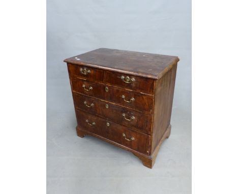 AN 18th.C. AND LATER WALNUT AND EBONY INLAID CHEST OF TWO SHORT AND FOUR LONG DRAWERS ON BRACKET FEET. 91 x 55 x 89cm (H).