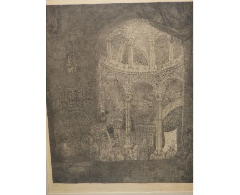 MARIUS BAUER (1867-1932). ENTRANCE TO A MOSQUE. SIGNED ETCHING. 46.5 x 35cms.