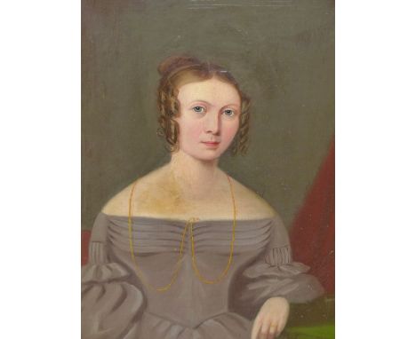 19th.C. NAIVE SCHOOL.  PORTRAIT OF A YOUNG LADY.  OIL ON CANVAS. 