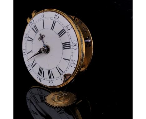 A THOMAS TOMPION AND EDWARD BANGER (PARTNERSHIP 1701-8) VERGE WATCH MOVEMENT NUMBERED 975, THE ENAMEL DIAL WITH ARABIC MINUTE
