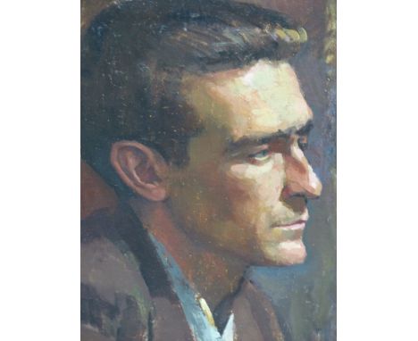 20th.C. ENGLISH SCHOOL.  PORTRAIT OF A YOUNG MAN.  SIGNED INDISTINCTLY, OIL ON CANVAS, UNFRAMED.  56 x 46cms. 