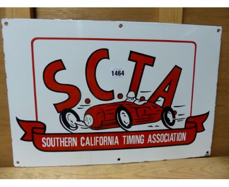 A RARE ENAMEL SIGN FOR S.C.T.A. SOUTHERN CALIFORNIA TIMING ASSOCIATION.