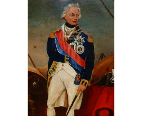 ENGLISH SCHOOL.  A NAIVE PORTRAIT OF NELSON.  INDISTINCTLY SIGNED, OIL ON BOARD.  57 x 46cms. 