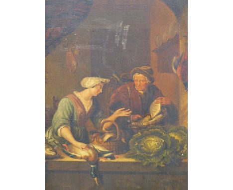 OLD MASTER SCHOOL.  TAKING STOCK OF THE PROVISIONS.  OIL ON PANEL.  27.5 x 22cms. 