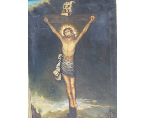 OLD MASTER SCHOOL.  CHRIST ON THE CROSS.  OIL ON CANVAS,.  92 x 58cms. 