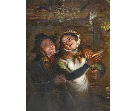 OLD MASTER SCHOOL.   UNDER THE MISTLETOE.  OIL ON PANEL.  19 x 16cms. 