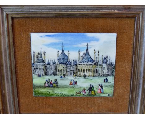 RITA WHITAKER, A MINIATURE OF BRIGHTON PAVILION AS IT WAS IN 1860, ENAMEL ON METAL, 5.5x 6.5cms. TOGETHER WITH AN OVAL MINIAT