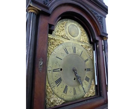 A MAHOGANY LONG CASED CLOCK WITH A THREE TRAIN MOVEMENT BY WILLIAM GILL OF MAIDSTONE CHIMING ON EIGHT BELLS, THE BRASS DIAL W